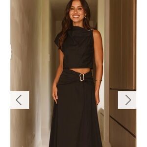 Black Two-Piece Skirt Set with Gold Buckle